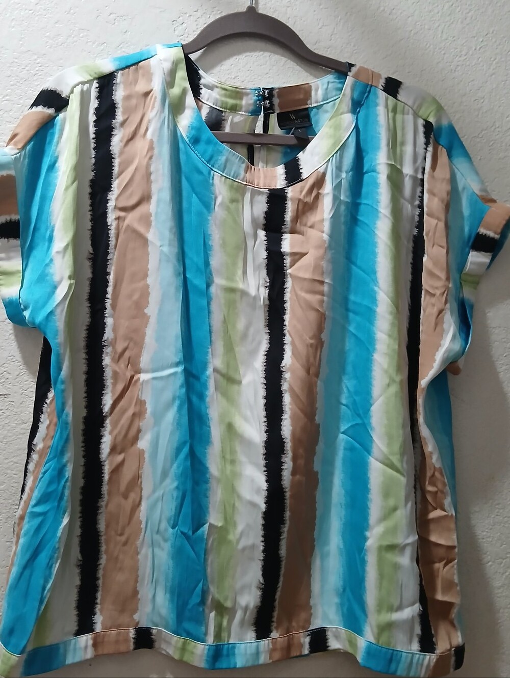 worthington Nwot size LbWomen's Striped Short-Sleeve Top - Blue/Tan/Black